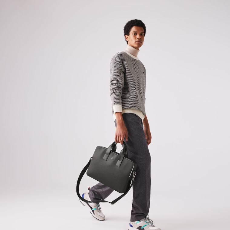 Lacoste Chantaco Matte Piqué Læder Computer Bag Sort | myXZFNgP