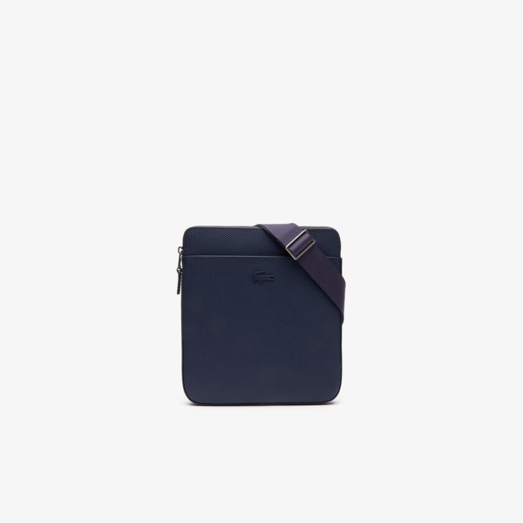 Lacoste Chantaco Matte Piqué Læder Flade Zip Bag Mørkeblå | fEFB5jFw