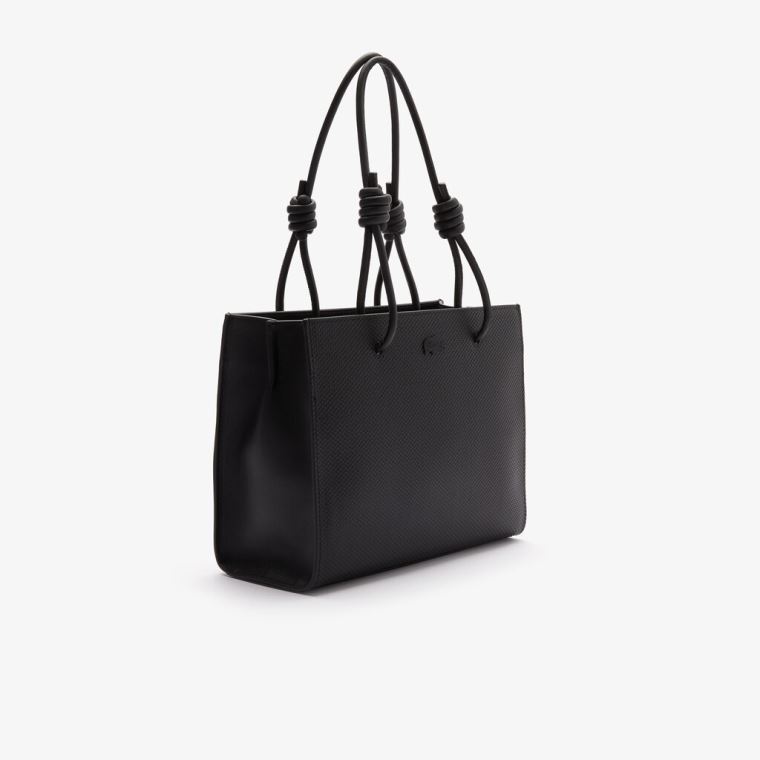 Lacoste Chantaco Matte Piqué Læder Shoulder Slung Handbag Sort | GWumLQtm