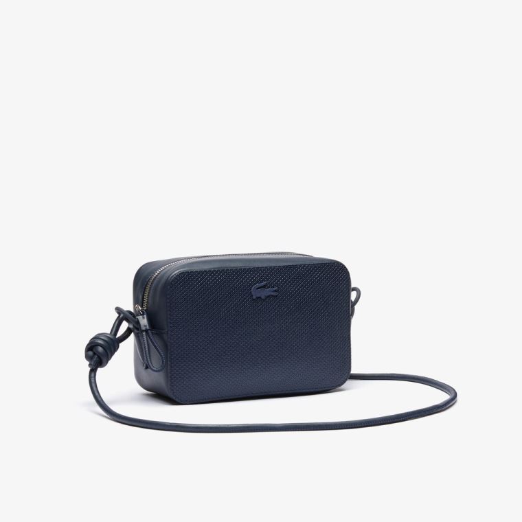 Lacoste Chantaco Matte Piqué Læder Shoulder Bag Mørkeblå Blå | gW8O7CfT