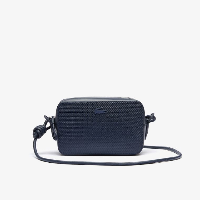 Lacoste Chantaco Matte Piqué Læder Shoulder Bag Mørkeblå Blå | gW8O7CfT