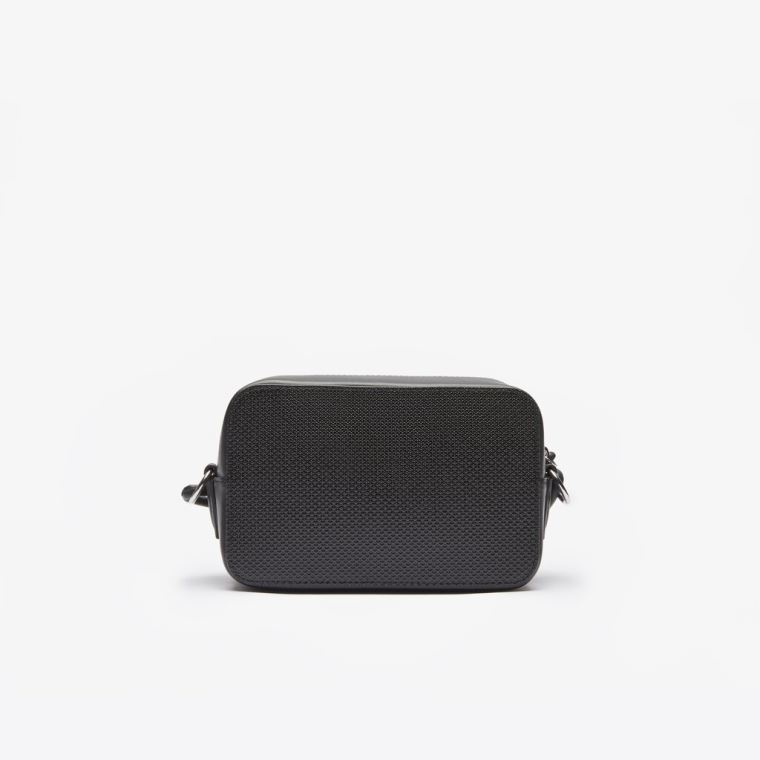 Lacoste Chantaco Matte Piqué Læder Shoulder Bag Sort | j5hiHfXS