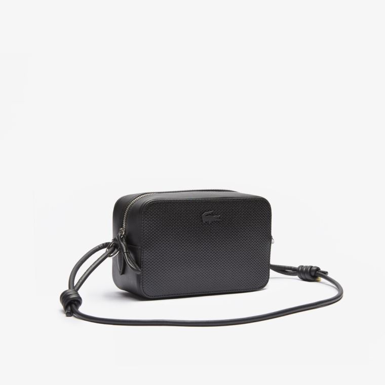 Lacoste Chantaco Matte Piqué Læder Shoulder Bag Sort | j5hiHfXS