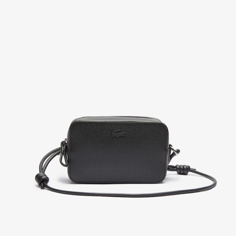 Lacoste Chantaco Matte Piqué Læder Shoulder Bag Sort | j5hiHfXS