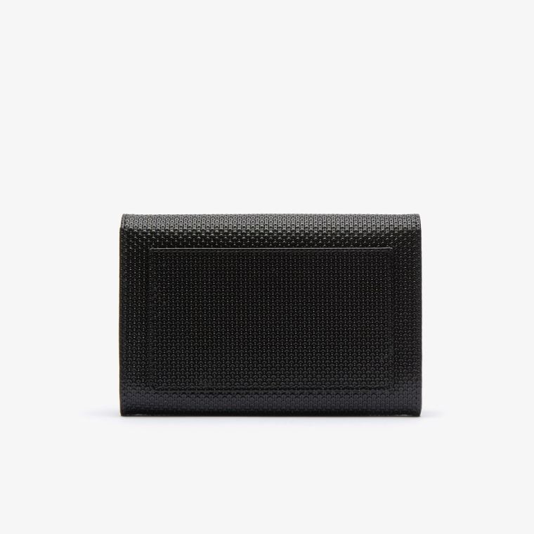 Lacoste Chantaco Matte Piqué Læder Snap Flap Wallet Sort | oDY1t4vX