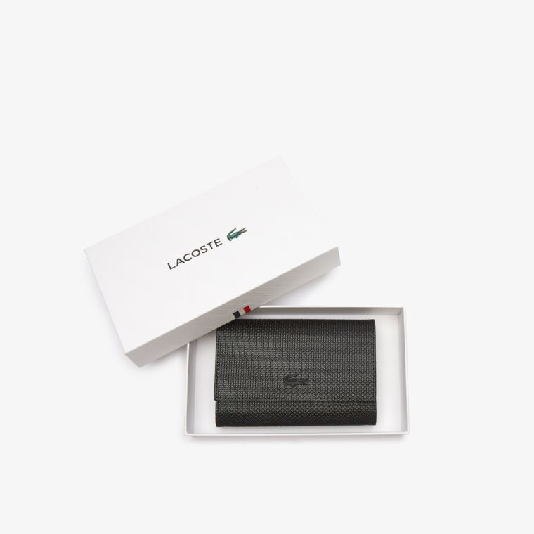 Lacoste Chantaco Matte Piqué Læder Snap Flap Wallet Sort | oDY1t4vX