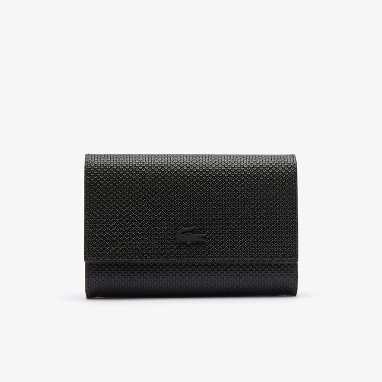 Lacoste Chantaco Matte Piqué Læder Snap Flap Wallet Sort | oDY1t4vX