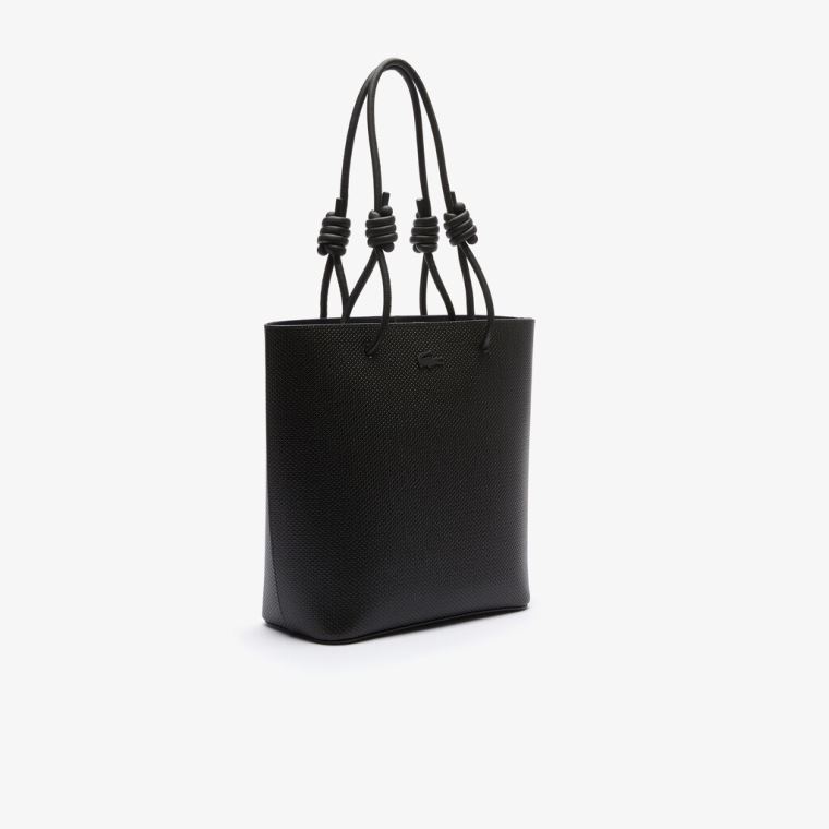 Lacoste Chantaco Matte Piqué Læder Vertical Tote Bag Sort | 3OkWrVP6