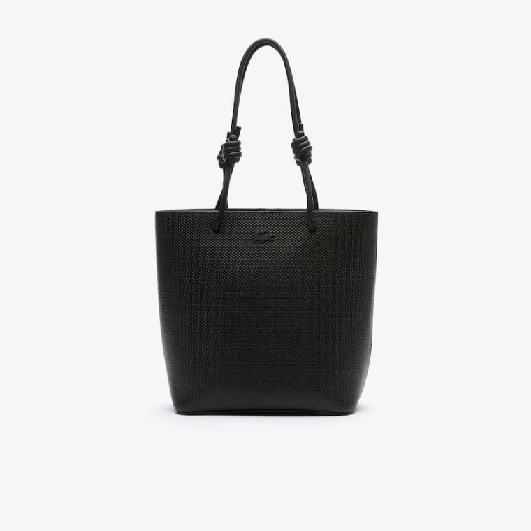 Lacoste Chantaco Matte Piqué Læder Vertical Tote Bag Sort | 3OkWrVP6