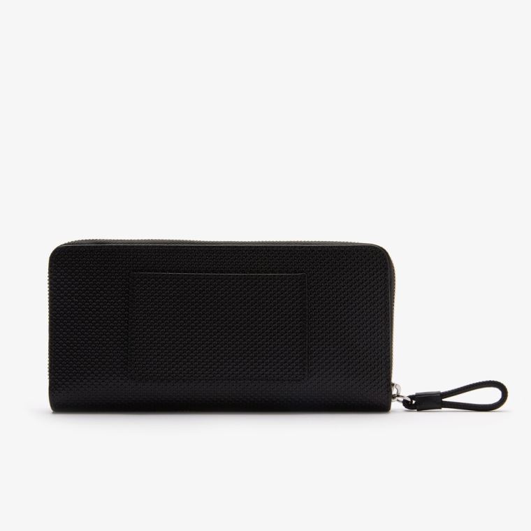 Lacoste Chantaco Matte Piqué Læder Zip Wallet Sort | BkvE2DfZ