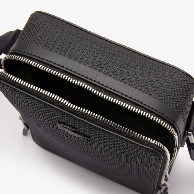 Lacoste Chantaco Matte Stitched Læder Vertical Camera Bag Sort | TxkwlfEw