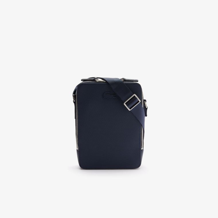 Lacoste Chantaco Matte Stitched Læder Vertical Camera Bag Mørkeblå | U5N1hyV9