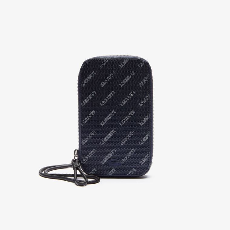 Lacoste Chantaco Signature Piqué Læder Smartphone Neck Pouch Mørkeblå Blå Hvide Sort | QVe29wkE