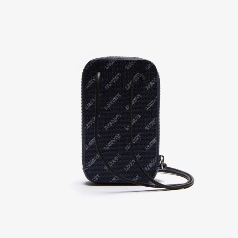 Lacoste Chantaco Signature Piqué Læder Smartphone Neck Pouch Mørkeblå Blå Hvide Sort | QVe29wkE