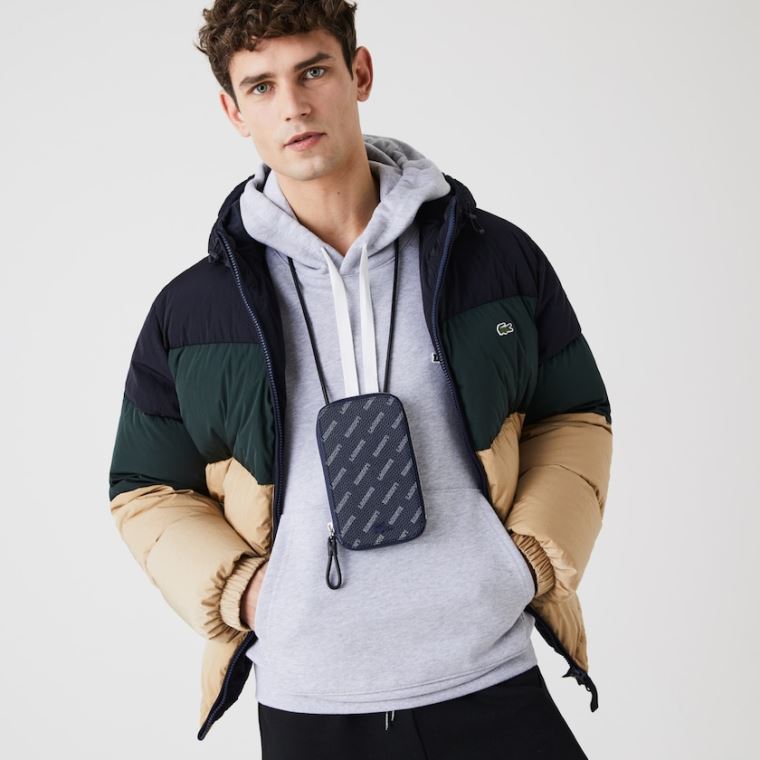 Lacoste Chantaco Signature Piqué Læder Smartphone Neck Pouch Mørkeblå Blå Hvide Sort | QVe29wkE