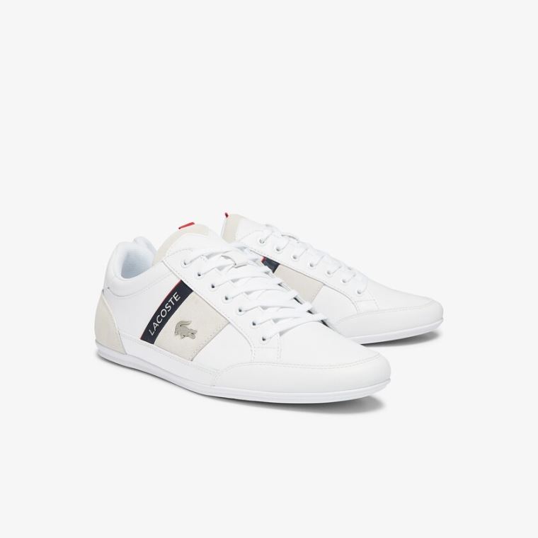 Lacoste Chaymon Læder and Ruskind Sneakers Hvide Mørkeblå | GdCQDz3J