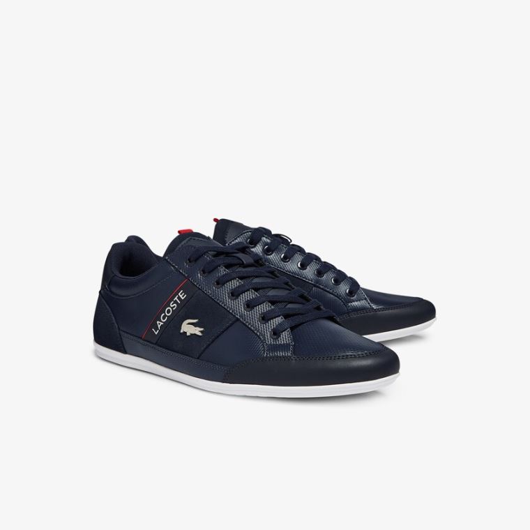 Lacoste Chaymon Læder and Ruskind Sneakers Mørkeblå Hvide | o5nKYm2Q