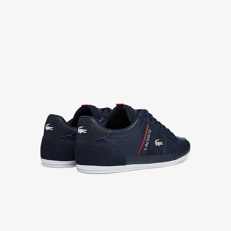 Lacoste Chaymon Læder and Ruskind Sneakers Mørkeblå Hvide | o5nKYm2Q