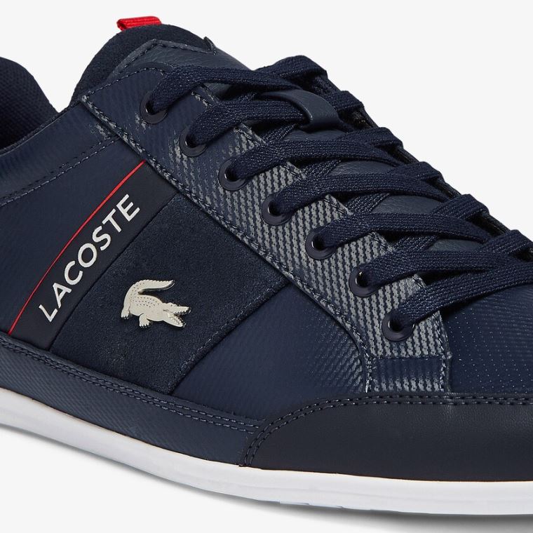 Lacoste Chaymon Læder and Ruskind Sneakers Mørkeblå Hvide | o5nKYm2Q