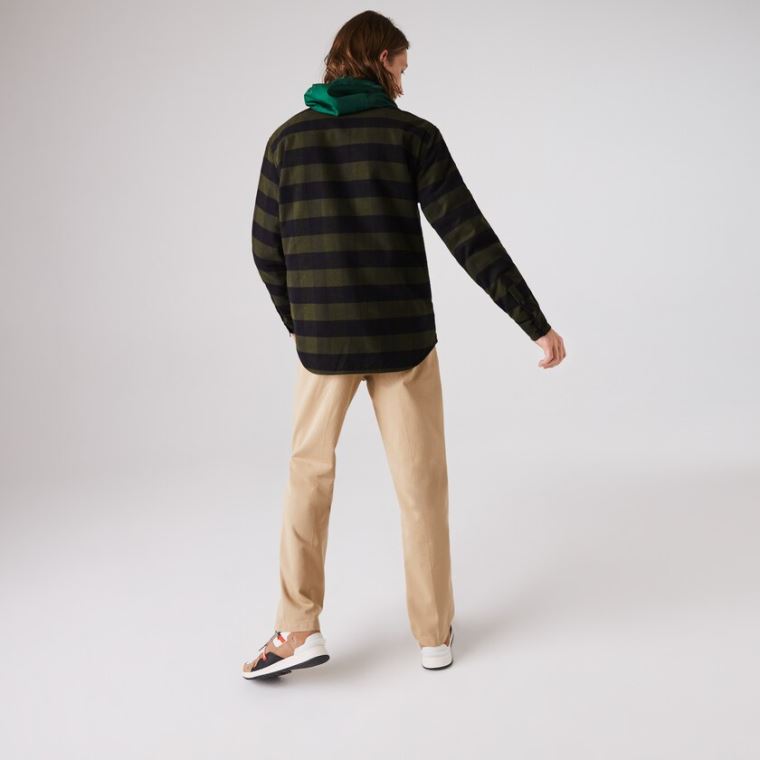 Lacoste Checked Quilted Bomulds Flannel Overshirt Khaki Grøn Sort | fgHweiuv