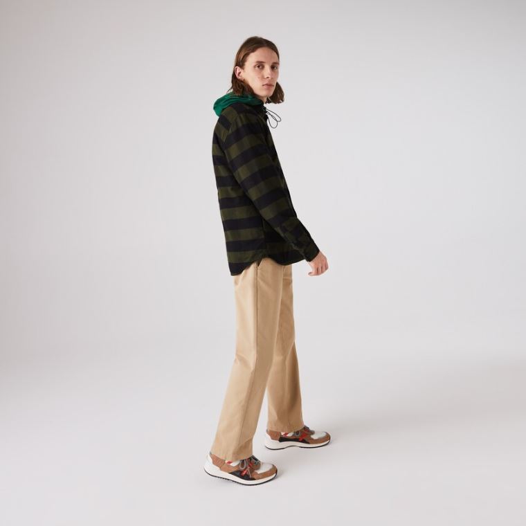 Lacoste Checked Quilted Bomulds Flannel Overshirt Khaki Grøn Sort | fgHweiuv