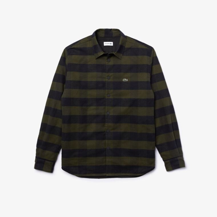 Lacoste Checked Quilted Bomulds Flannel Overshirt Khaki Grøn Sort | fgHweiuv