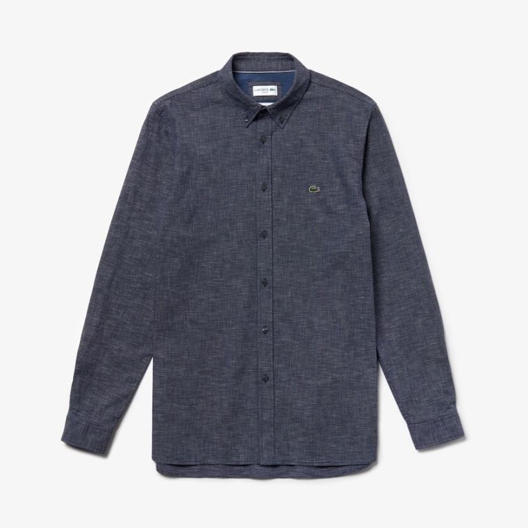 Lacoste Checkered Bomulds Shirt Mørkeblå Blå | BZymgB39