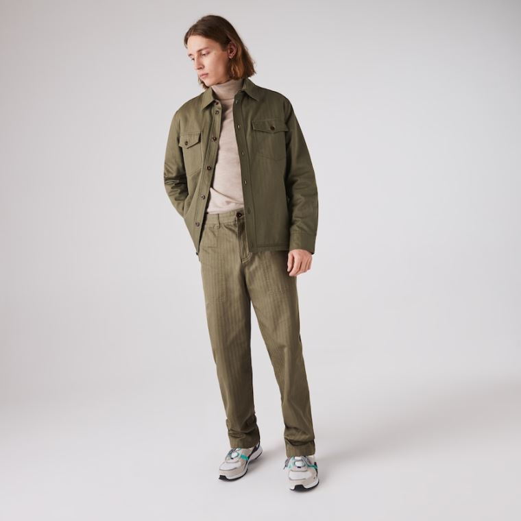 Lacoste Chevron Textured Bomulds Cargo Pants Khaki Grøn | QAx70kwG