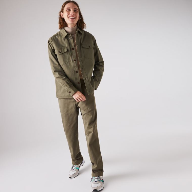 Lacoste Chevron Textured Bomulds Cargo Pants Khaki Grøn | QAx70kwG