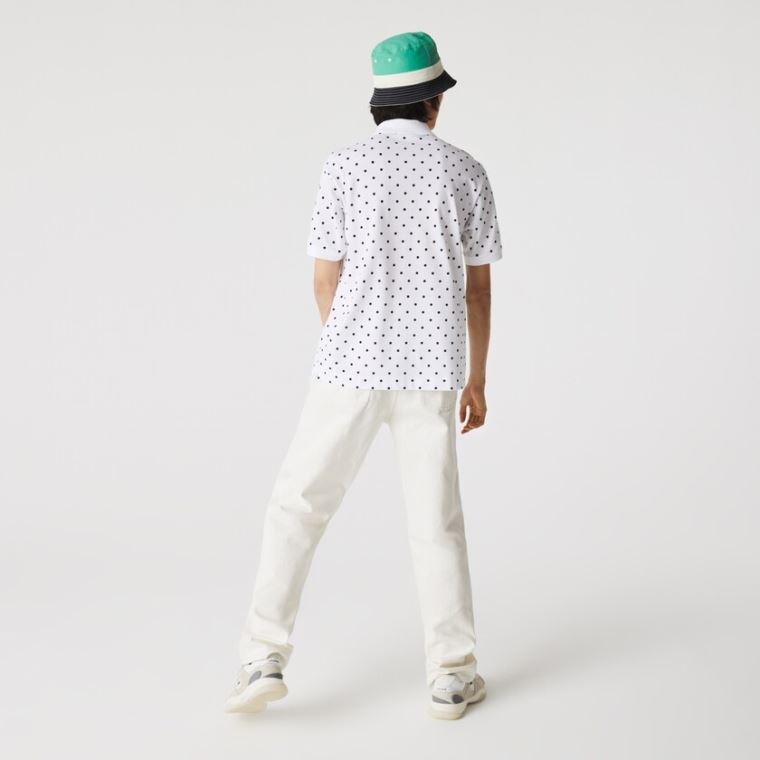 Lacoste Classic Fit Polka Dot Bomulds Piqué Polo Hvide Mørkeblå Blå | 2ikcJnXD