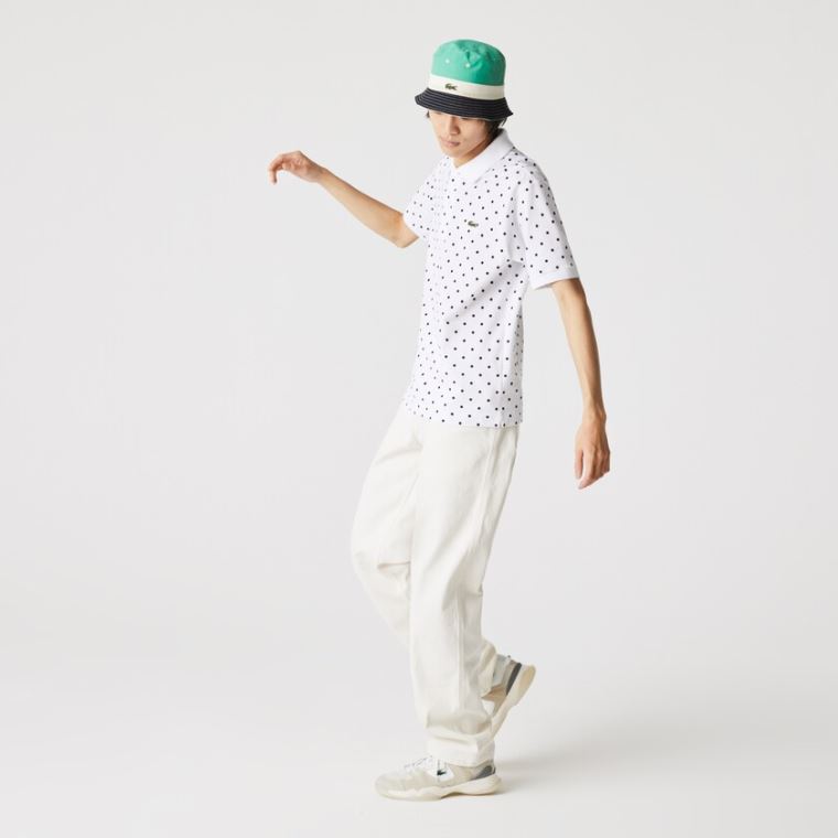 Lacoste Classic Fit Polka Dot Bomulds Piqué Polo Hvide Mørkeblå Blå | 2ikcJnXD