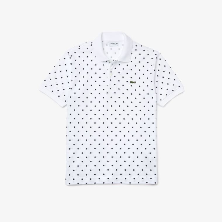 Lacoste Classic Fit Polka Dot Bomulds Piqué Polo Hvide Mørkeblå Blå | 2ikcJnXD