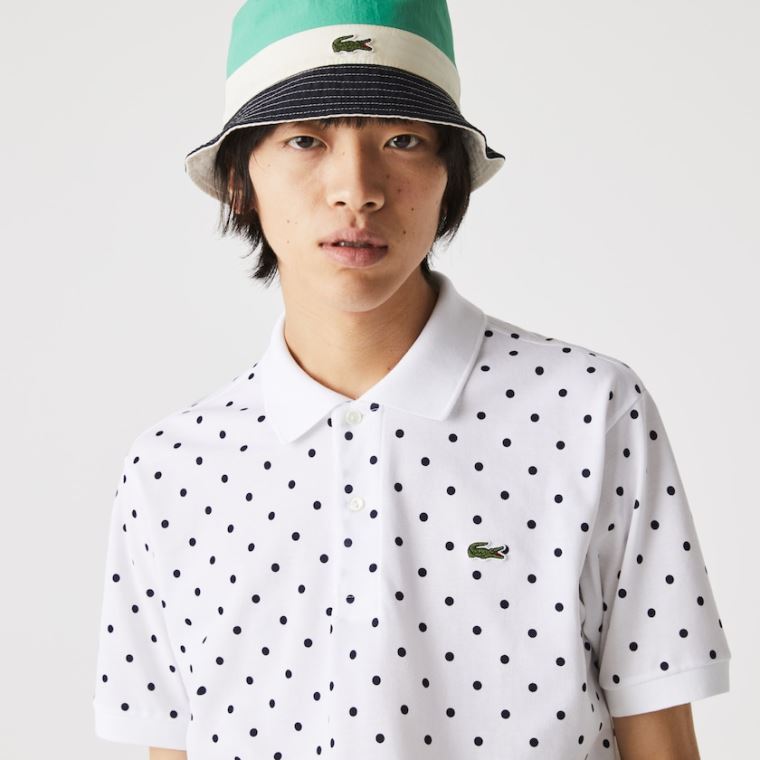 Lacoste Classic Fit Polka Dot Bomulds Piqué Polo Hvide Mørkeblå Blå | 2ikcJnXD