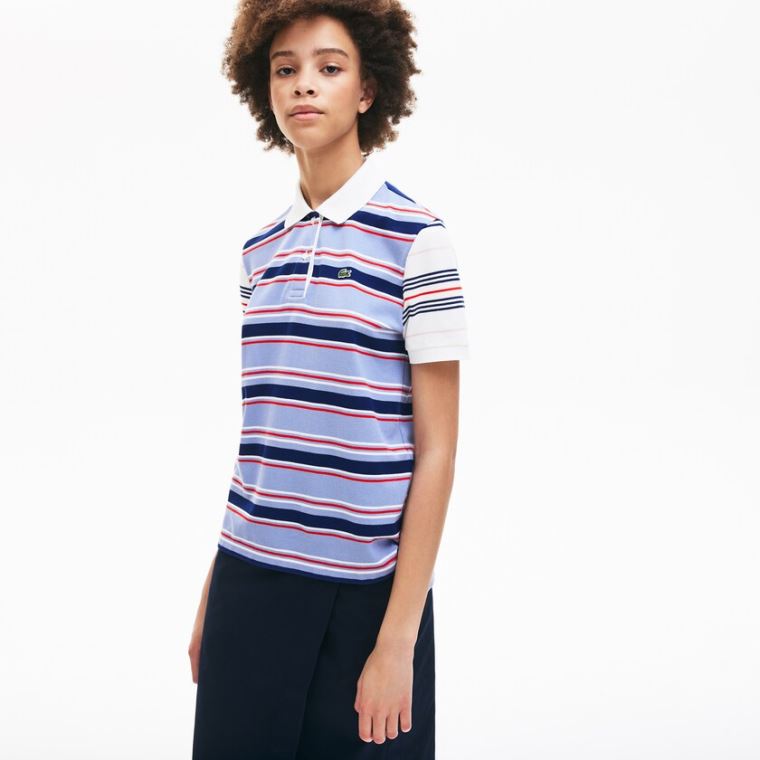 Lacoste Classic Fit Striped Bomulds Polo Shirt Lilla Mørkeblå Blå Hvide Rød Lyselyserød | jVecnOxT