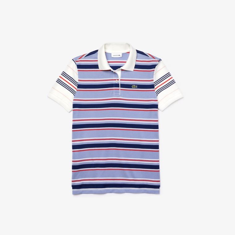 Lacoste Classic Fit Striped Bomulds Polo Shirt Lilla Mørkeblå Blå Hvide Rød Lyselyserød | jVecnOxT