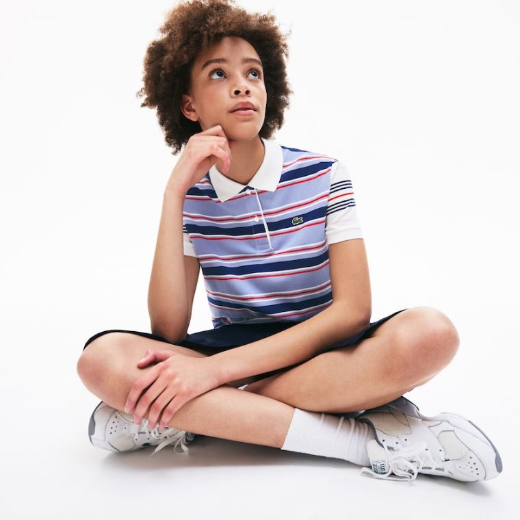 Lacoste Classic Fit Striped Bomulds Polo Shirt Lilla Mørkeblå Blå Hvide Rød Lyselyserød | jVecnOxT