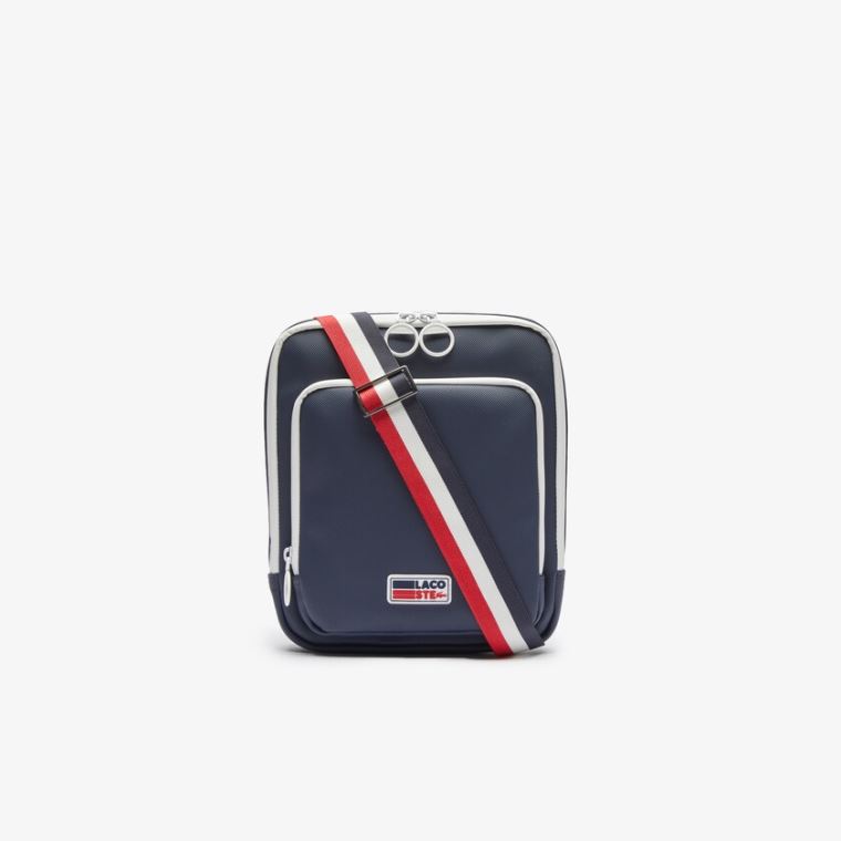 Lacoste Classic Tricolour Shoulder Páskové And Badge Crossbody Bag Mørkeblå Blå Hvide Rød | Xsb4pMLl