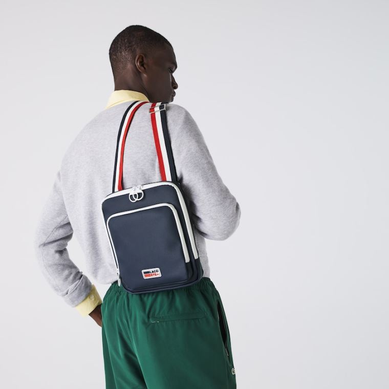 Lacoste Classic Tricolour Shoulder Páskové And Badge Crossbody Bag Mørkeblå Blå Hvide Rød | Xsb4pMLl