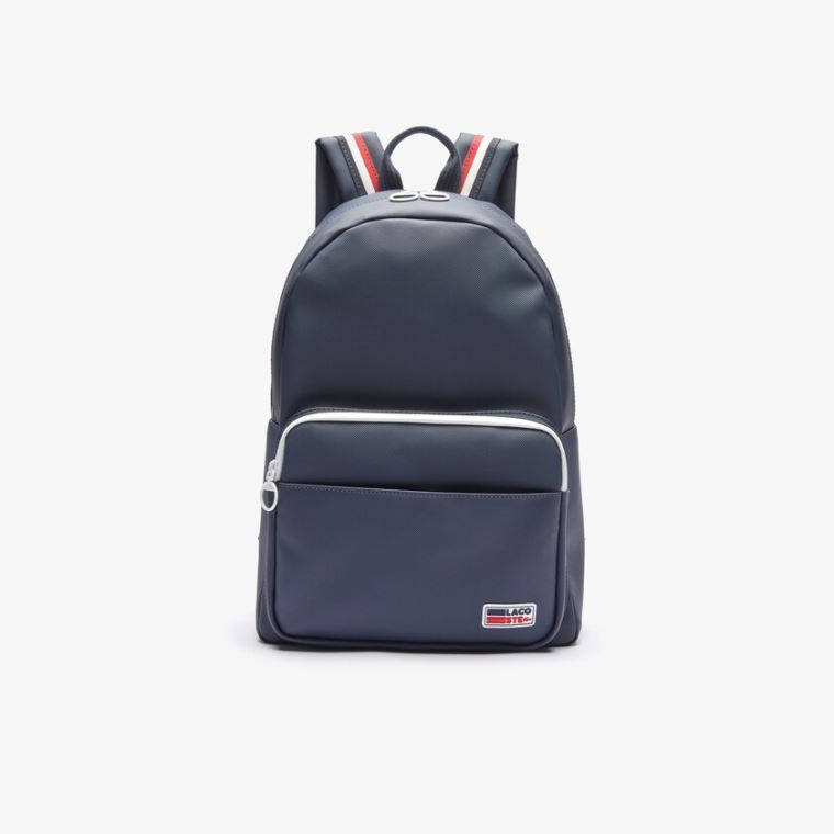 Lacoste Classic Tricolour Straps Backpack Mørkeblå Blå Hvide Rød | gVfPi57N