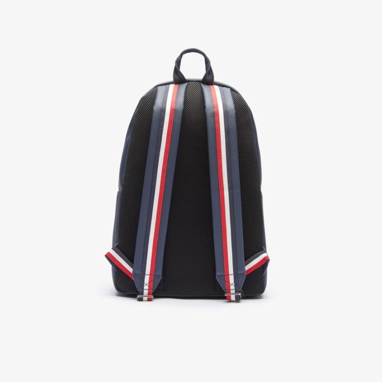 Lacoste Classic Tricolour Straps Backpack Mørkeblå Blå Hvide Rød | gVfPi57N