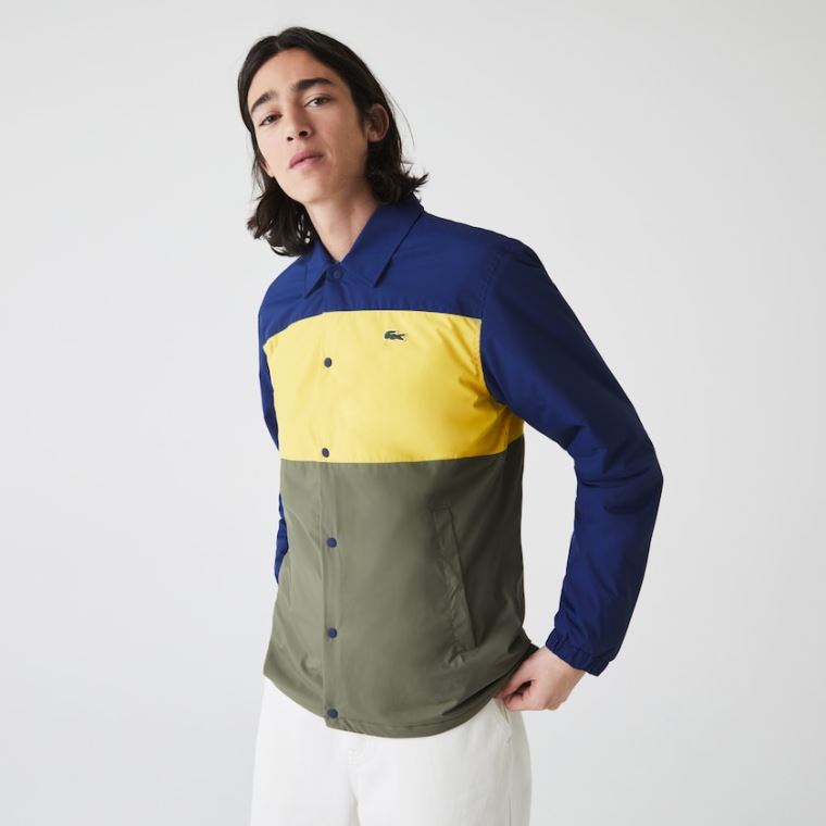 Lacoste Colorblock Strand-Resistant Quilted Overshirt Blå Gul Khaki Grøn | GnigQfi5