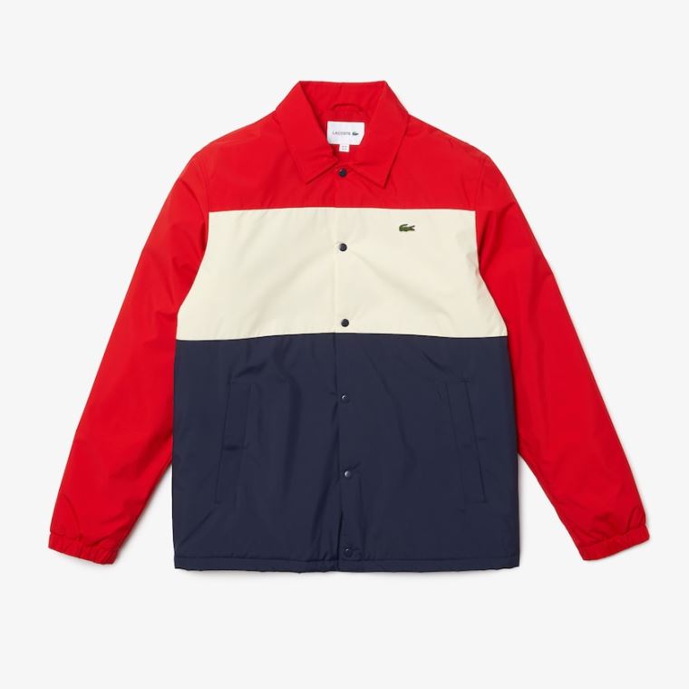 Lacoste Colorblock Strand-Resistant Quilted Overshirt Rød Beige Mørkeblå Blå | yDGBlIHd