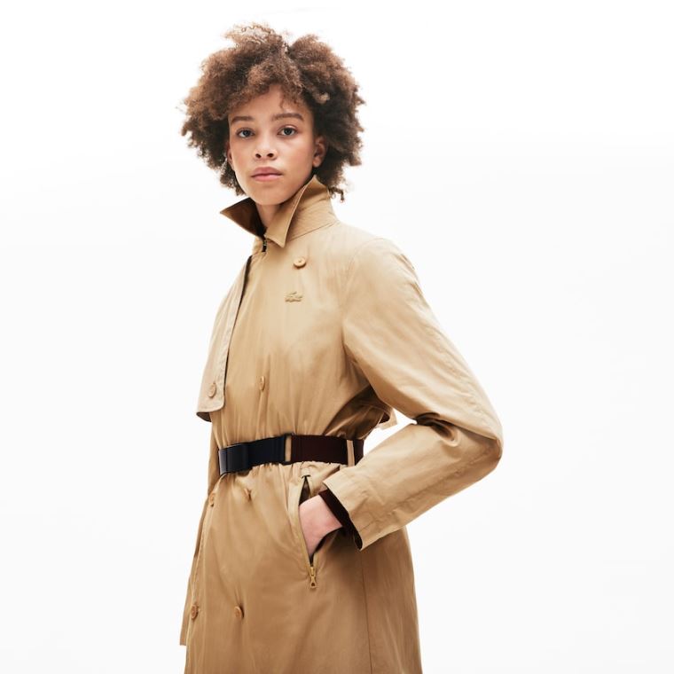 Lacoste Contrast Belt Trench Coat Beige | 7OjfiwbX