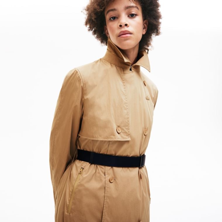 Lacoste Contrast Belt Trench Coat Beige | 7OjfiwbX