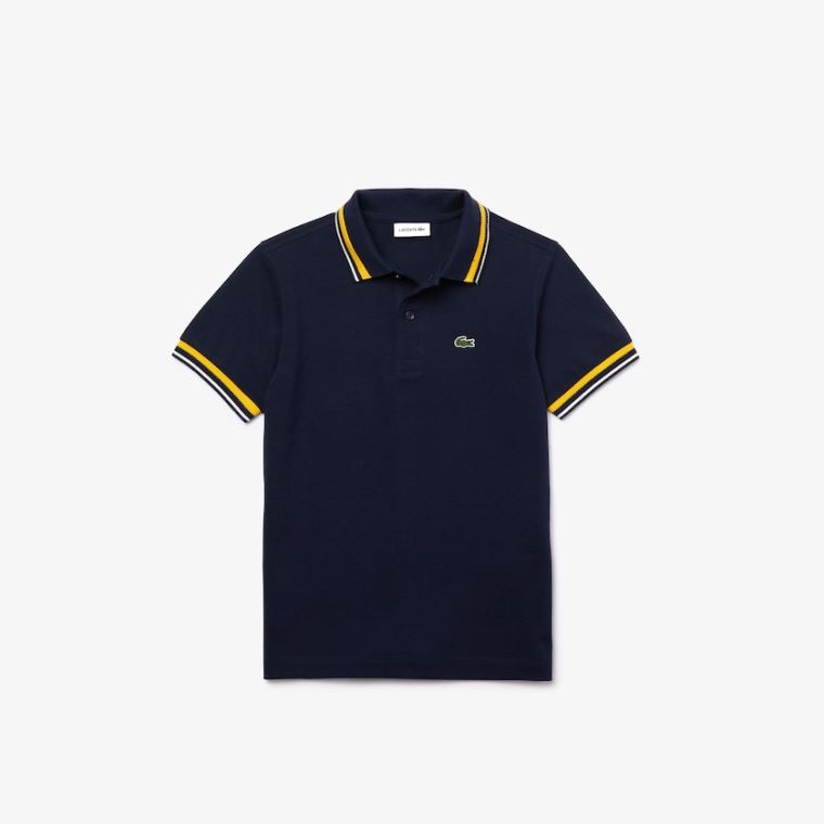 Lacoste Contrast Detail Bomulds Piqué Polo Mørkeblå Blå Hvide | yX2lyqfZ