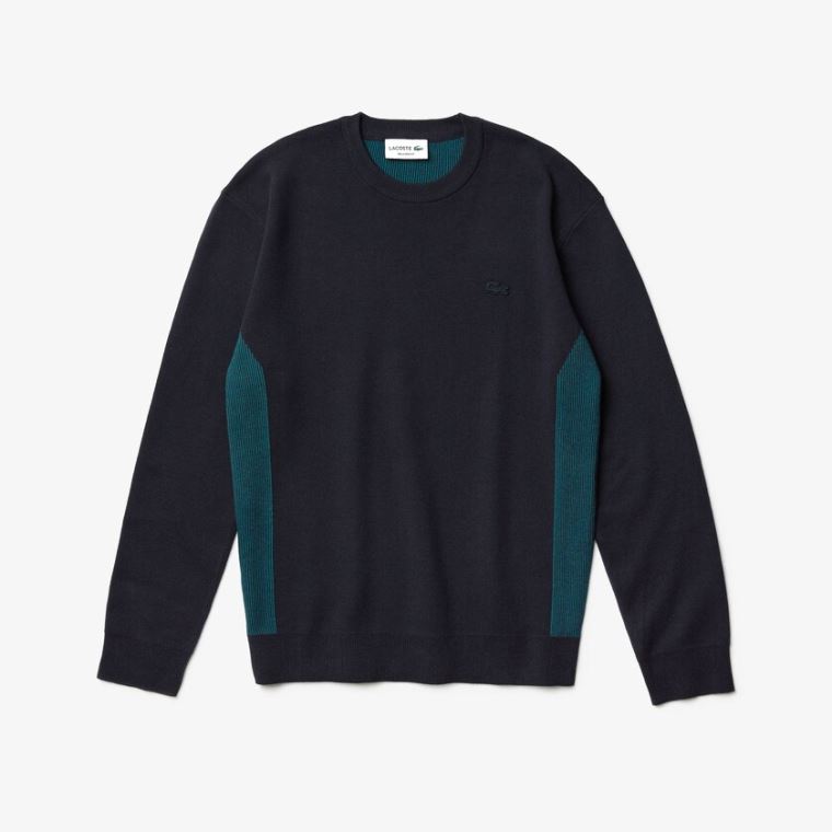 Lacoste Contrast Effects Knit Sweater Mørkeblå Blå | Bcy08Ii8