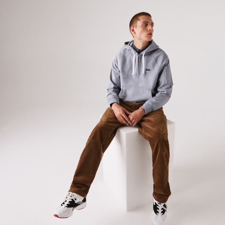 Lacoste Contrast Pocket Fleece Sweatshirt Grå | QSWmQpLI