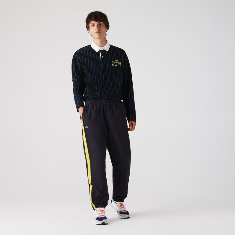 Lacoste Contrast Striped Strand-Repellant Tracksuit Pants Mørkeblå Blå Gul Hvide | Zhg4RGOm