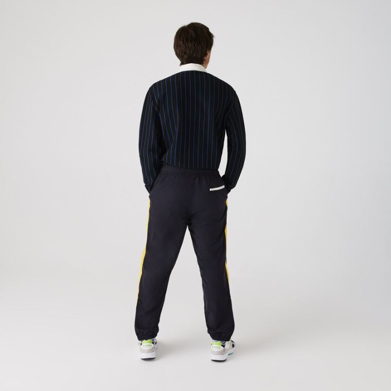 Lacoste Contrast Striped Strand-Repellant Tracksuit Pants Mørkeblå Blå Gul Hvide | Zhg4RGOm