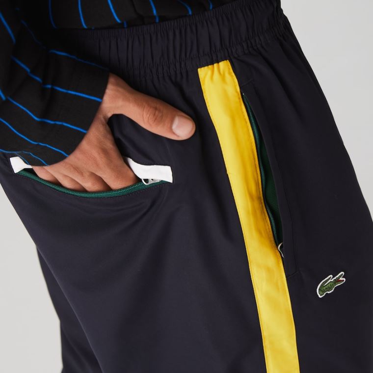 Lacoste Contrast Striped Strand-Repellant Tracksuit Pants Mørkeblå Blå Gul Hvide | Zhg4RGOm